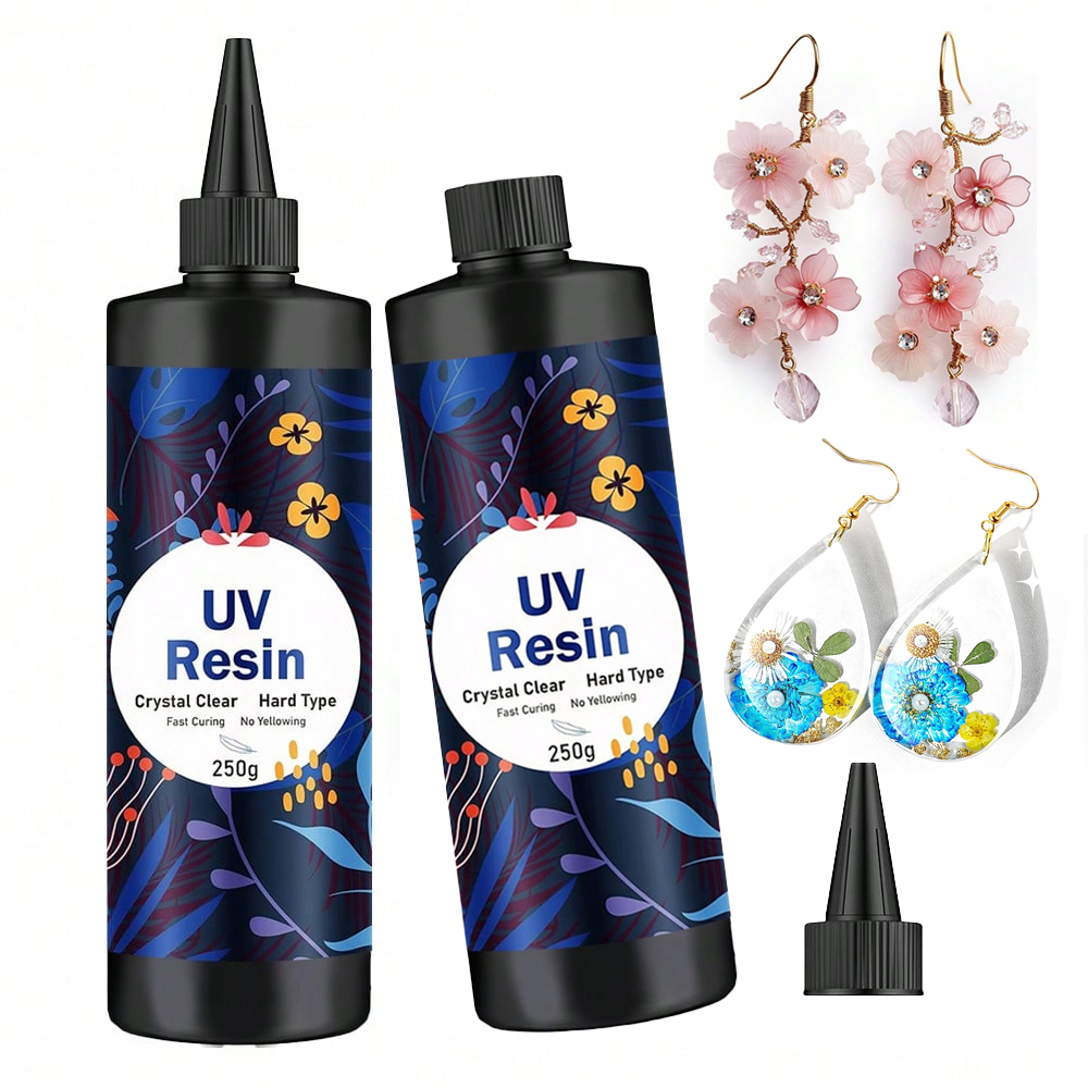Resin Jewelry Kit - Resina UV Trasparente 250g/500g, Colla Dura